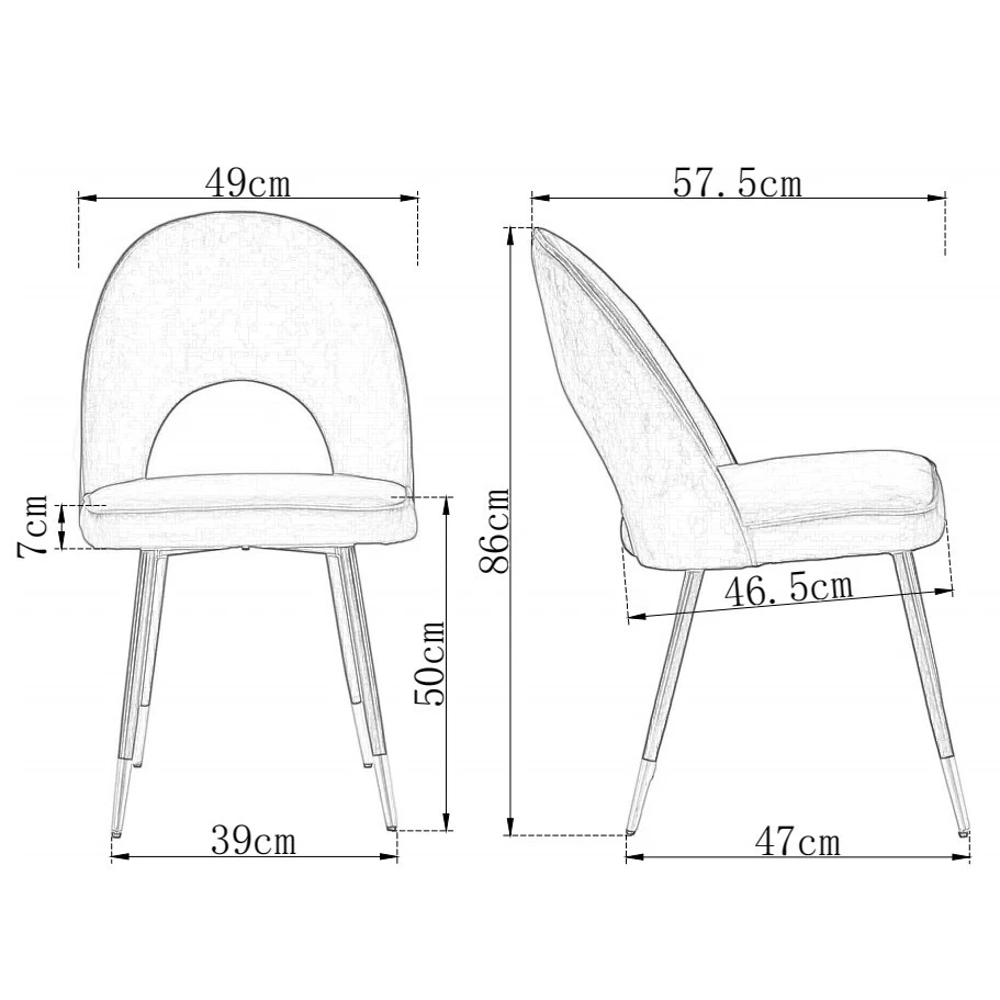Dining Chairs Set 2 / 4 Grey Velvet Metal Legs Room Office Kitchen Furniture UK - Image 3 of 4