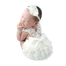 Newborn Photography Outfits - Girl Lace Romper  Photo Props Beige