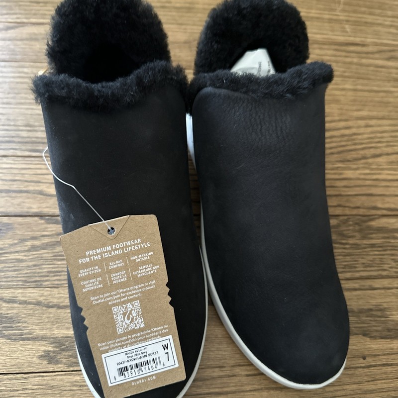 NEW OluKai Malua Hulu Women’s  7 Onyx Black Slip On Boots/Shoe