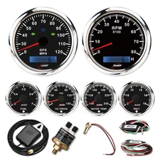 RT7 6 Gauge Set Speedometer Tachometer 120MPH 8000RPM Indicator Light 7 Color