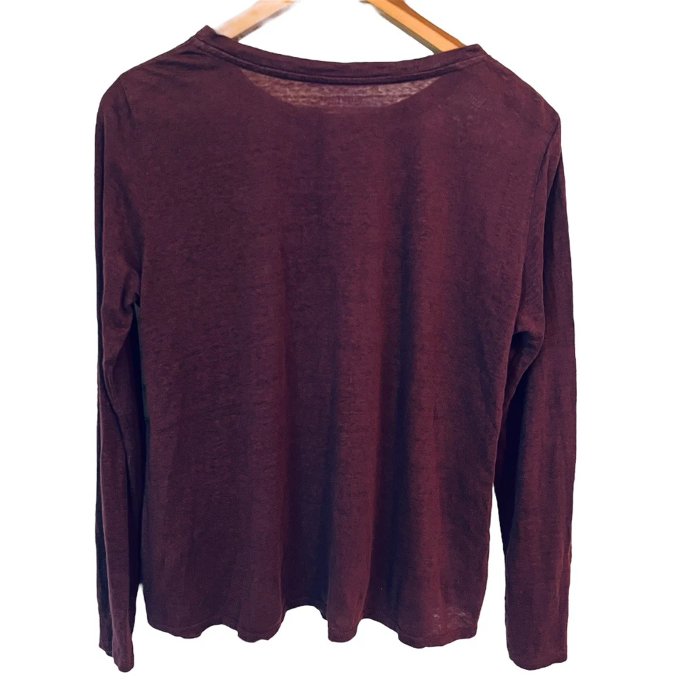 Top manga larga Eileen Fisher 100 % lino orgánico borgoña para mujer XS calce relajado Foto 2 de 4