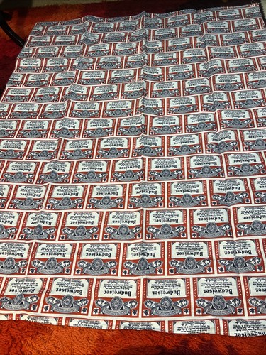 Vintage 1980’s Budweiser Beer Fabric Print 46” By 54” Cotton Anheuser-Busch