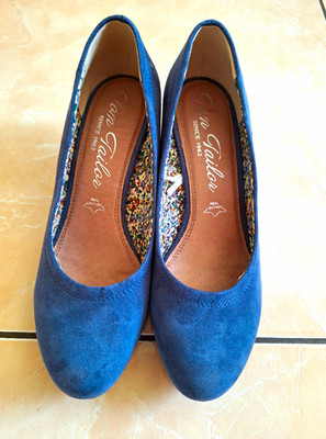 Tom Tailor Damen Pumps blau Keilabsatz Wildleder  Slip-On rund EU 38
