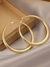 Gold Polished Oversized Hoop Earrings Minimalist Y2K Chic One Size