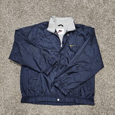 Vintage 90's Nike Gold Swoosh Logo Navy Blue Windbreaker Track