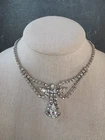 Prong Set Clear Rhinestone Adjustable Choker Necklace, Vintage Costume Jewelry