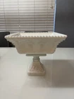 Westmoreland Large Milk Glass Beaded Grape Square Pedestal Compote Vintage