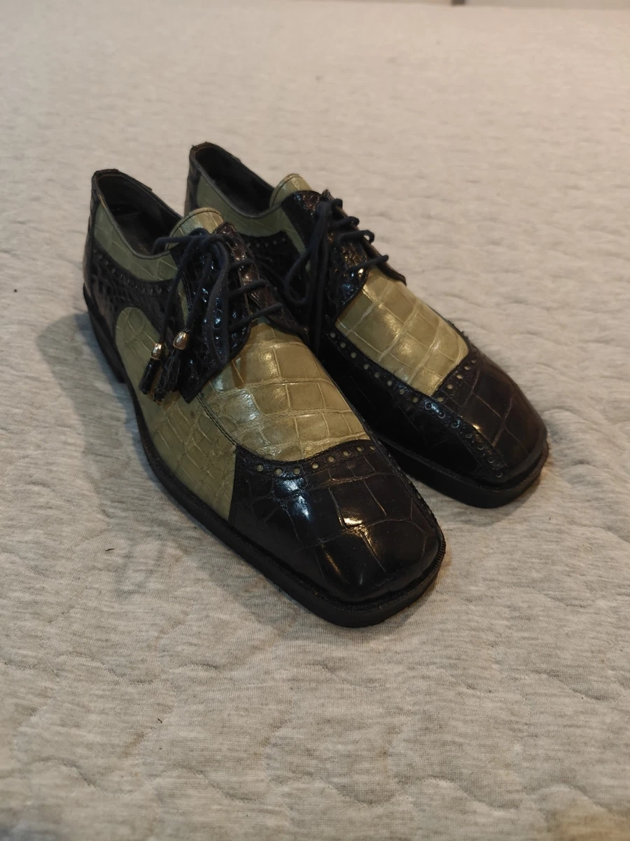 * RARE * MAURI Genuine Alligator / Shark Skin & Patent Leather / Men\'s 10M Mauri Men Genuine Alligator Skin Oxford Money Green Shoes main image 3