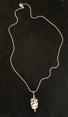 Sterling Silver 925 Italy Snake Chain Glass Bead Pendant Necklace