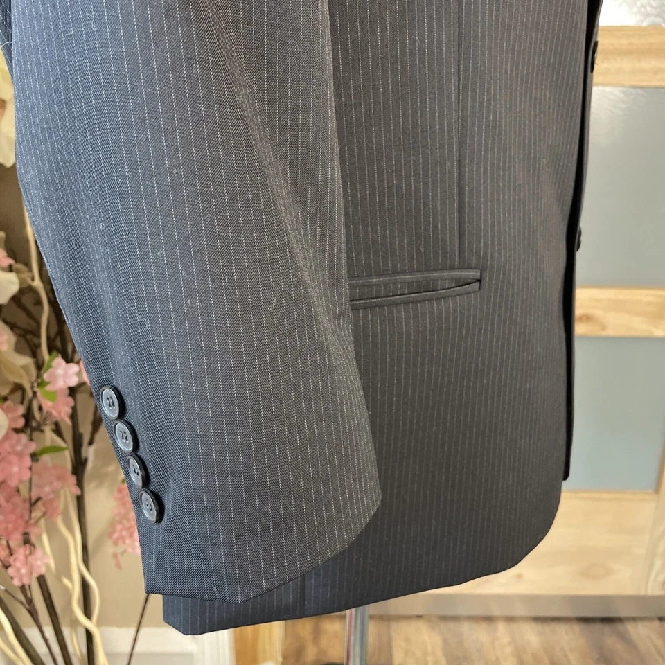 BLACK PERRY ELLIS WOOL TUXEDO Jacket Striped Size 44S - Image 4 of 4