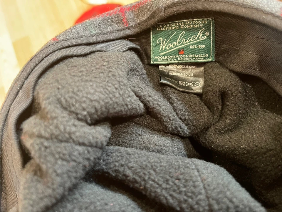 Woolrich Stormy Kromer 帽子全新带标签灰色和红色 M/S 码 — 第 3/4 张图片