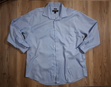 PRONTO UOMO Men's NON IRON Shirt Blue Size 17 1/2 - 32/33 Long Sleeve