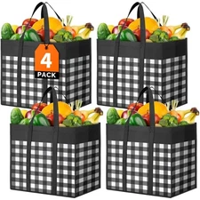 WOWBOX Reusable Grocery Bags,4-Pack, Foldable Reusable Shopping Tote Bags