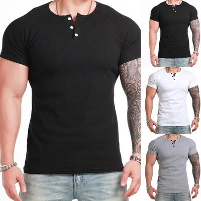 Herren Kurzarm Gerippt T-Shirt Polyester Spandex Mischung für Freizeit Täglich