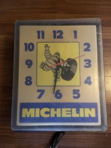 Vintage Michelin Tires Lighted Wall Clock - Clock Works, Does Not Fully Light Up