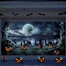 Preboun 7 x 16 ft Halloween Garage Door Cover Decoration 7 x 16 ft, Graveyard