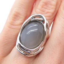 HAGIT GORALI 925 Sterling Vintage Israel Gray Moonstone Modernist Ring Size 5.75