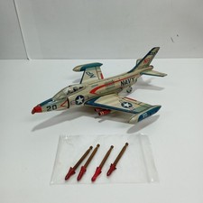 Vintage Nomura Toy Tin Rocket Shooting Fighter Friction Plane Japan