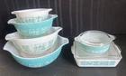 VTG Pyrex Butterprint Cinderella Mixing Bowl Set of 4 Blue & White & 2 Casserole