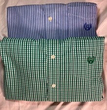 Chaps Men's Dress Shirts Lot of 2 Size M Blue Stripe Green Check Button Down