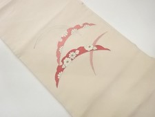 7775672: JAPANESE KIMONO Nagoya obi with embroidery of flowers and leaves on sno