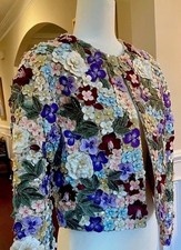 Alice + Olivia Kidman Embellished Boxy Jacket Floral Appliqués Sequins NWT S