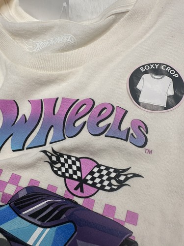 Hot Wheels Racing Boxy Crop Top T-Shirt Ivory Kids Girls Size XS (4/5T) - Picture 3 of 8