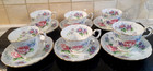 VINTAGE CROWN STAFFORDSHIRE ENGLANDS GLORY SIX TEA CUPS & SAUCERS X3 SIZED CUPS