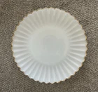 Vintage Anchor Hocking Fire King White Milk Glass Gold Scalloped Edge  14" Plate