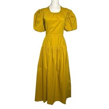 ASTR The Label Mustard Yellow Puff Sleeve Open Back Maxi Dress Womens MEDIUM
