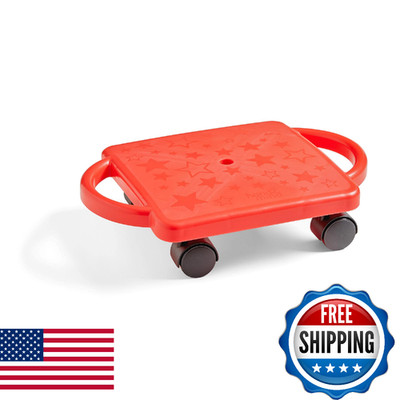 Hand2Mind Red Indoor Scooter Board Handles Sit Down Floor Scooter Gym