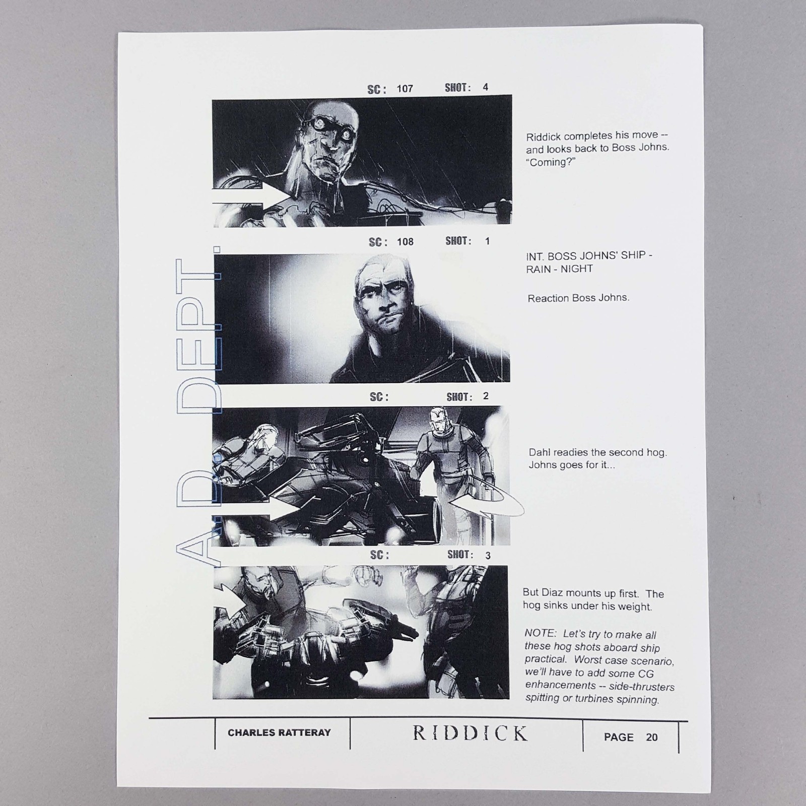 Riddick Original Production Storyboard Page Hell Rally Chase Sci-Fi Movie Art