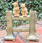 WELLER POTTERY MUSKOTA CATS ON FENCE DOUBLE BUD VASE.....SIGNED!