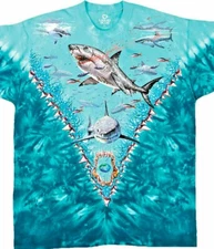 Aquatic Nature Great White Shark T-Shirt Tie Dye M L XL Jaws Fish Ocean Scuba