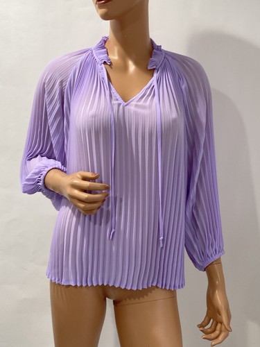 new york company Top Blouse Pleated Lilac Purple 3/4 Sleeves Size XS - Picture 2 of 13