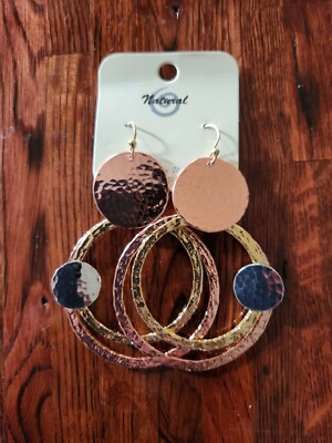 Natürliche dreifarbige Ohrringe Kupferton goldfarben silberfarben Ohrstecker Schmuck