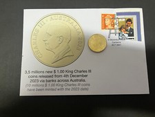 34) Australia on cover - King Charles $ 1.00 coin effigy (releaded 4-12-2023)