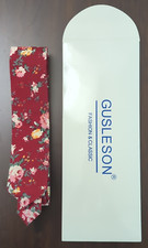 Mens Burgundy Tie Floral Skinny Cotton Ties for Men Slim Necktie 0943-02 