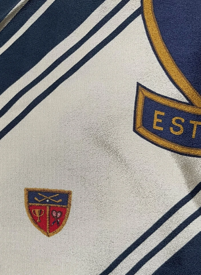 Ralph Lauren Azul Marino Blanco Cresta Seda Bufanda Tenis LaCrosse Oro Copa Medallón Foto 4 de 4