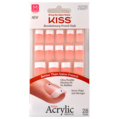 #ad #ad KISS SALON ACRYLIC FRENCH 28 NAILS SURE THING MEDIUM LENGTH KSA07 $10.29