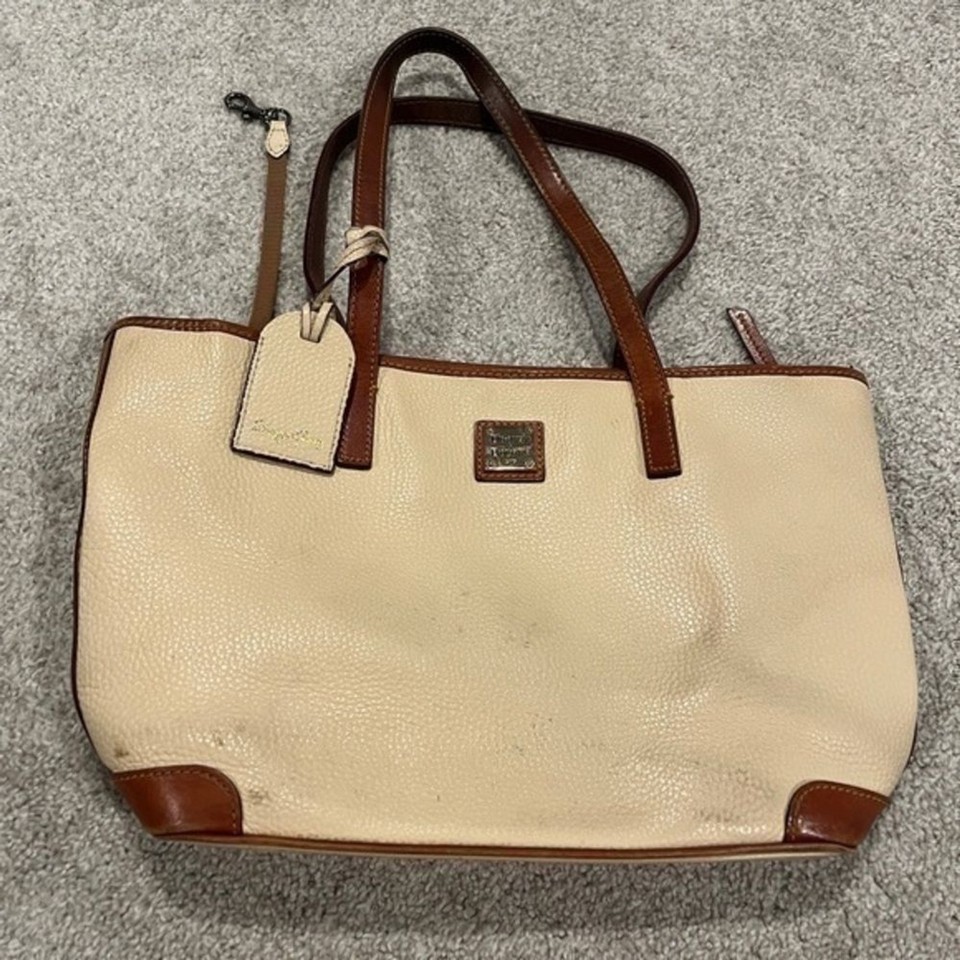 Dooney & Bourke Genuine Leather Shoulder Bag Tote Purse in Beige Cream