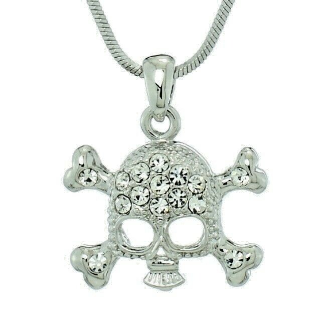 Gothic Skull Pendant Necklace with Swarovski Crystals - Clear Charm Gift