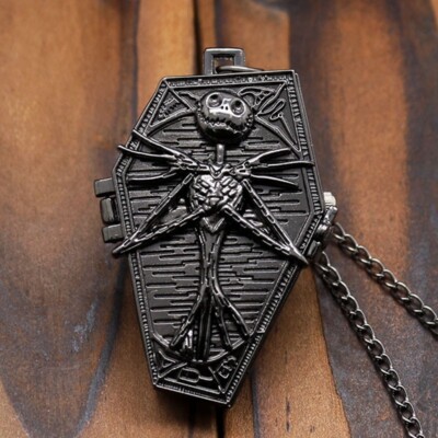 Nightmare Before Christmas Pocket Watch BLACK COFFIN Jack on dial!!! UNIQUE!!!