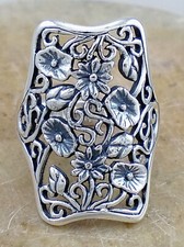 EXOTIC .925 STERLING SILVER LONG FILIGREE FLORAL RING size 10 style r2339