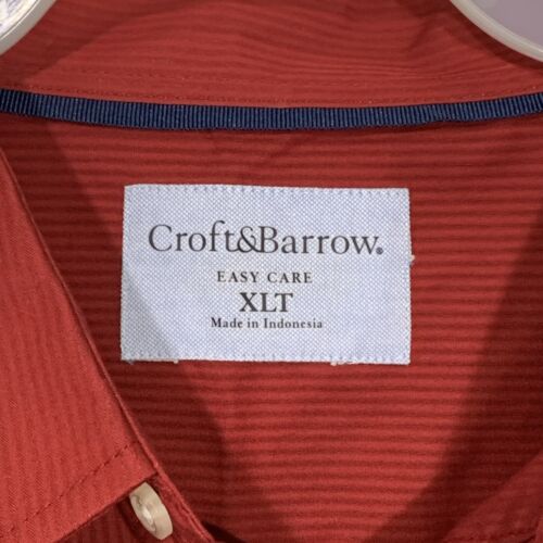 Mens Red Croft & Barrow Easy Care Long Sleeve Striped Button Up Shirt XL Tall - Picture 4 of 11