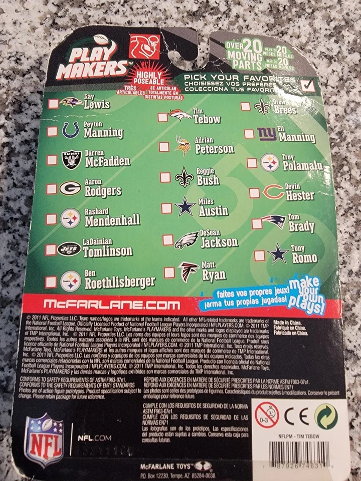 Figura de acción NFL 2011 Playmaker Tim Tebow con Denver Broncos con más de 20... Foto 3 de 4