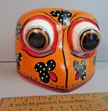 FROG Carved Painted Mask Indonesia Godogan Prince Bali Orange ART