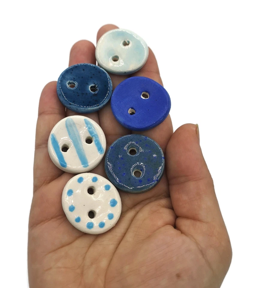 Handmade Ceramic Assorted Sewing Buttons 6 Pc Craft Buttons Round Shape For Coat - Image 2 of 4