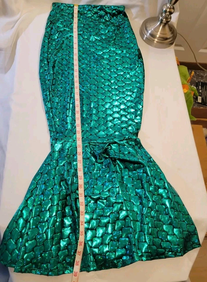 Sidecca Faux Leather Wet Look Metallic Mermaid Costume Skirt Kelly Green Adult S - Image 4 of 4