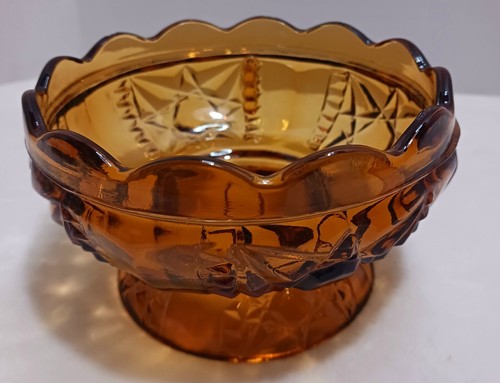 Vintage Indiana Glass Fairy Lamp Amber Cut Glass Light Stars and Bars 6” Tall - Picture 4 of 10
